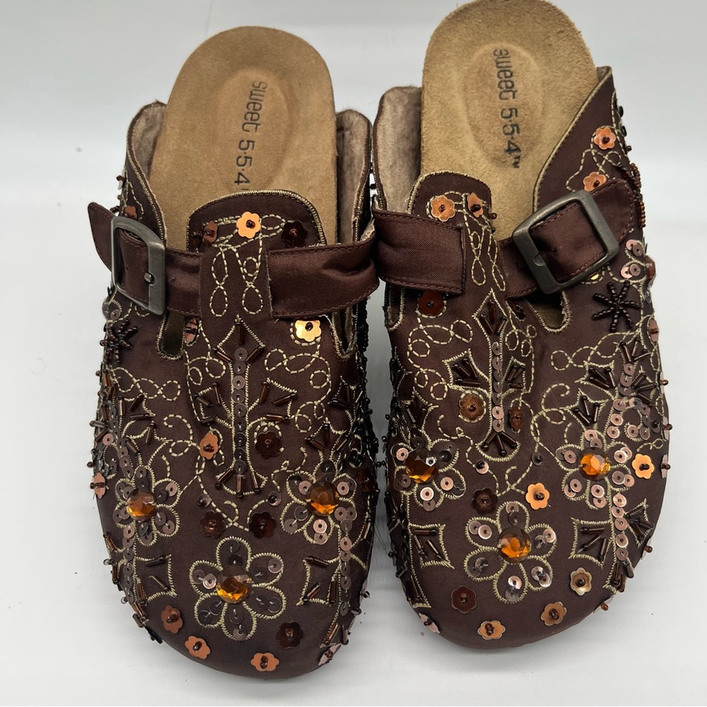 Sweet 5.5.4 Slip On Sandals Brown Embellished Women's Shoes Sz 6M